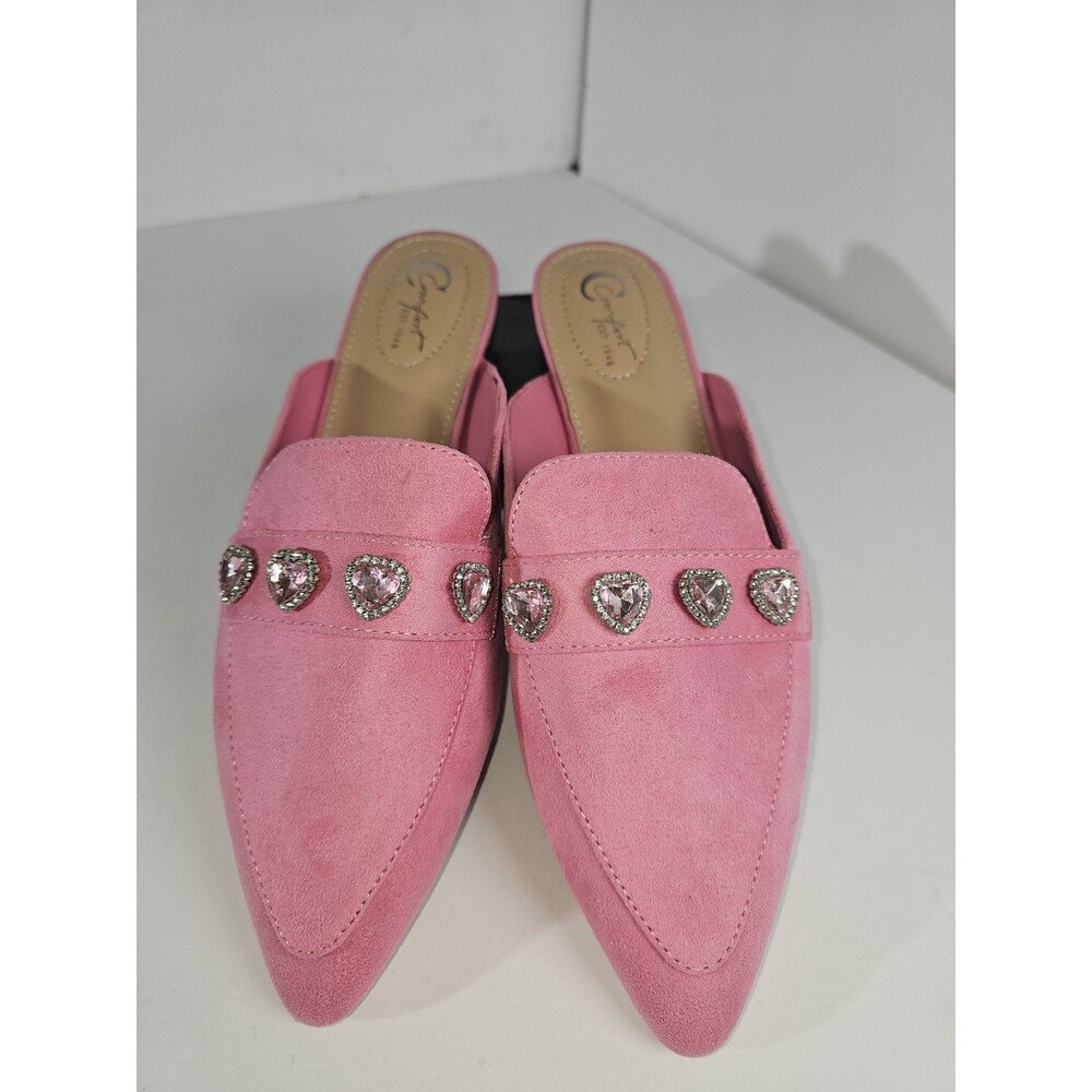Comfort View Pink Mule Suede Slip On Flats With Hearts